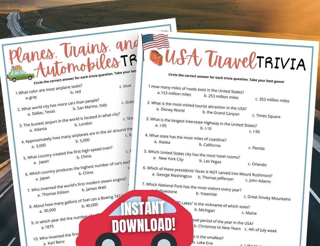 Road Trip Trivia Game Bundle USA Transportation printable Etsy