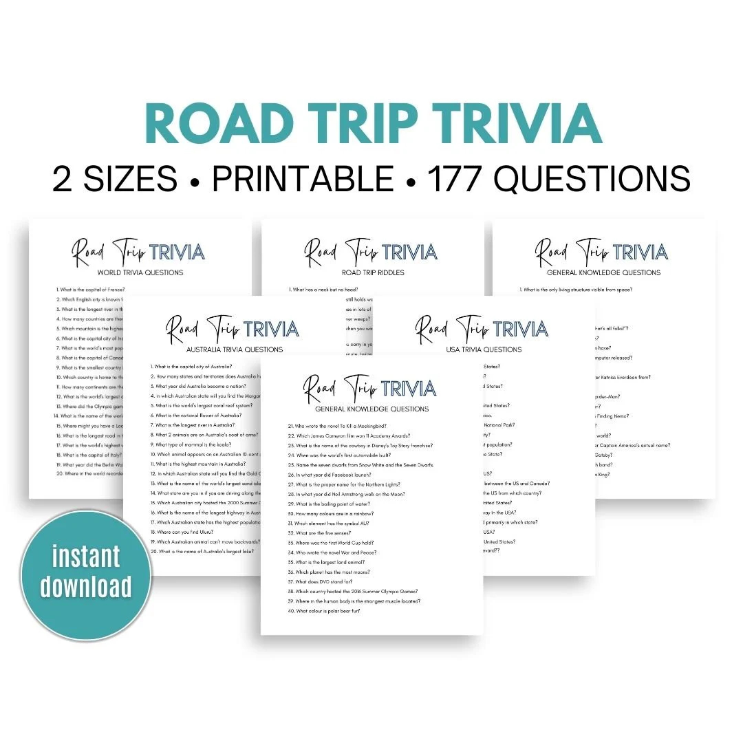 Road Trip Trivia Printable Road Trip Games Trivia Questions For Road Trips Trivia Game Etsy