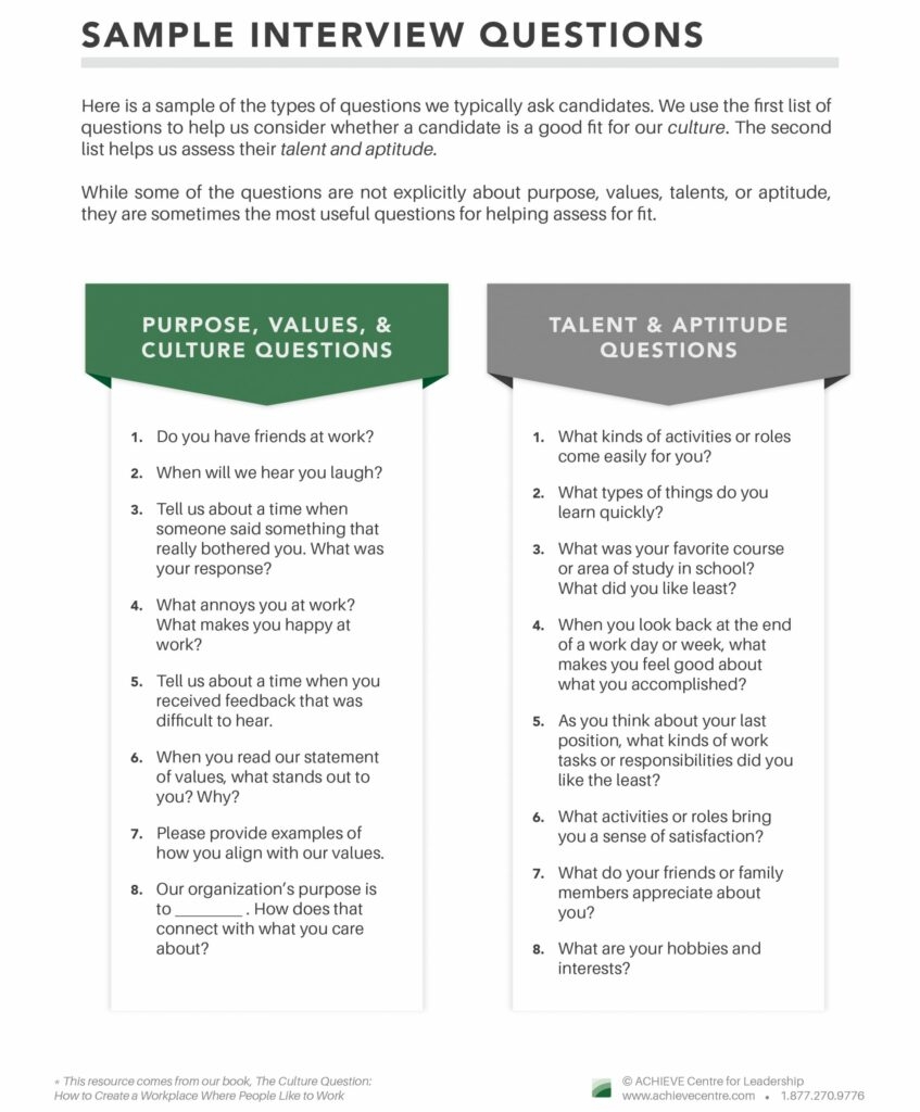 Sample Interview Questions ACHIEVE Centre For Leadership