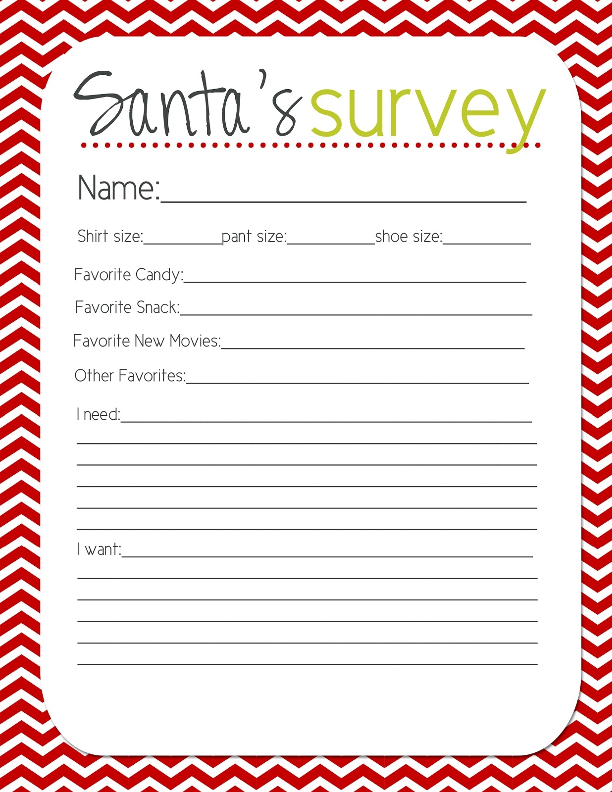 Santa s Survey Free Printable
