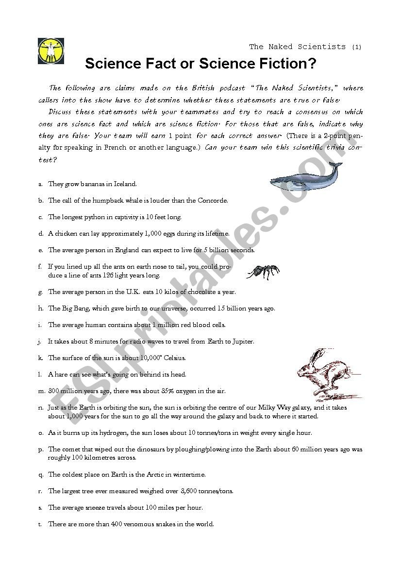 Science Fact Or Science Fiction Quiz ESL Worksheet By Dennypackard