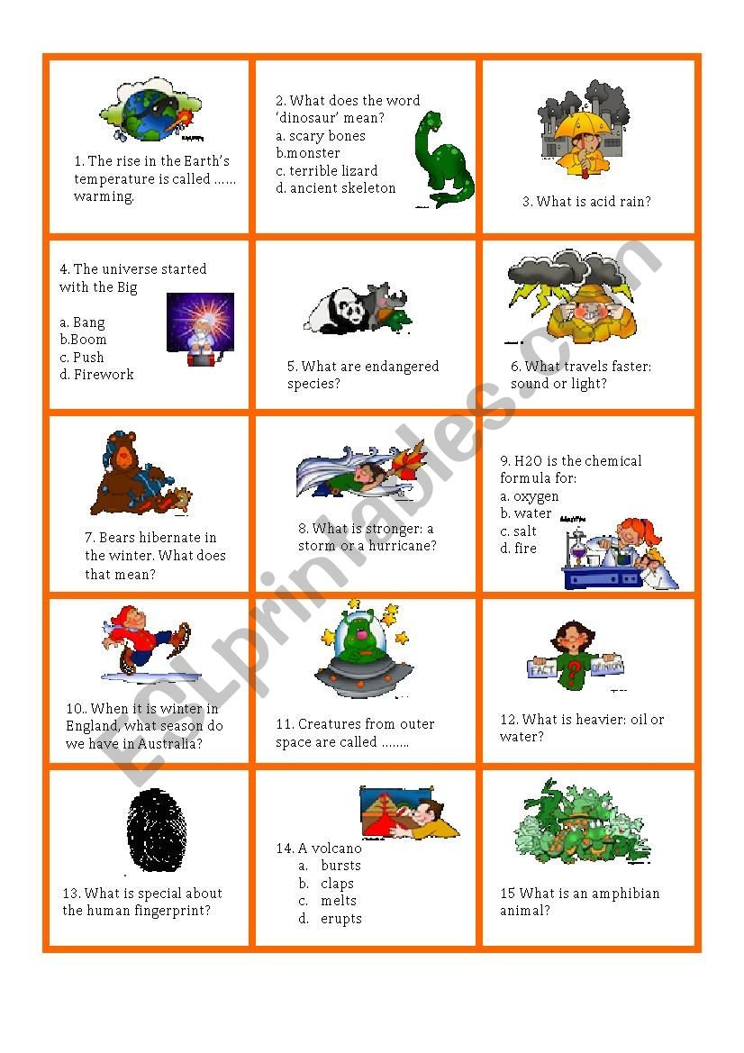 Science Trivia Card Game No 1 2 ESL Worksheet By Lyssipus