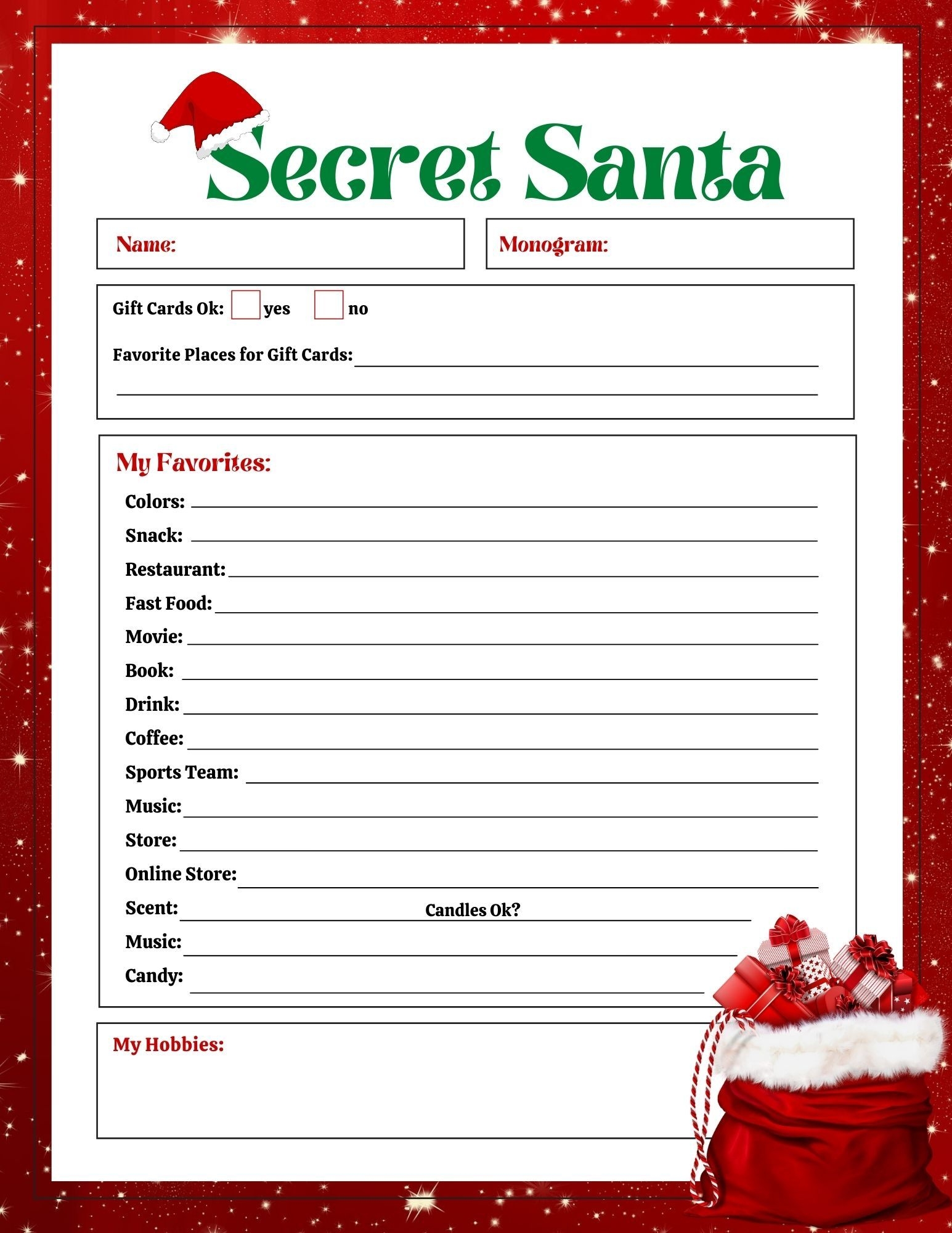 Search By Name Copy Of Secret Santa Questionnaire Printable Editable Secreat Santa List Generator No Email