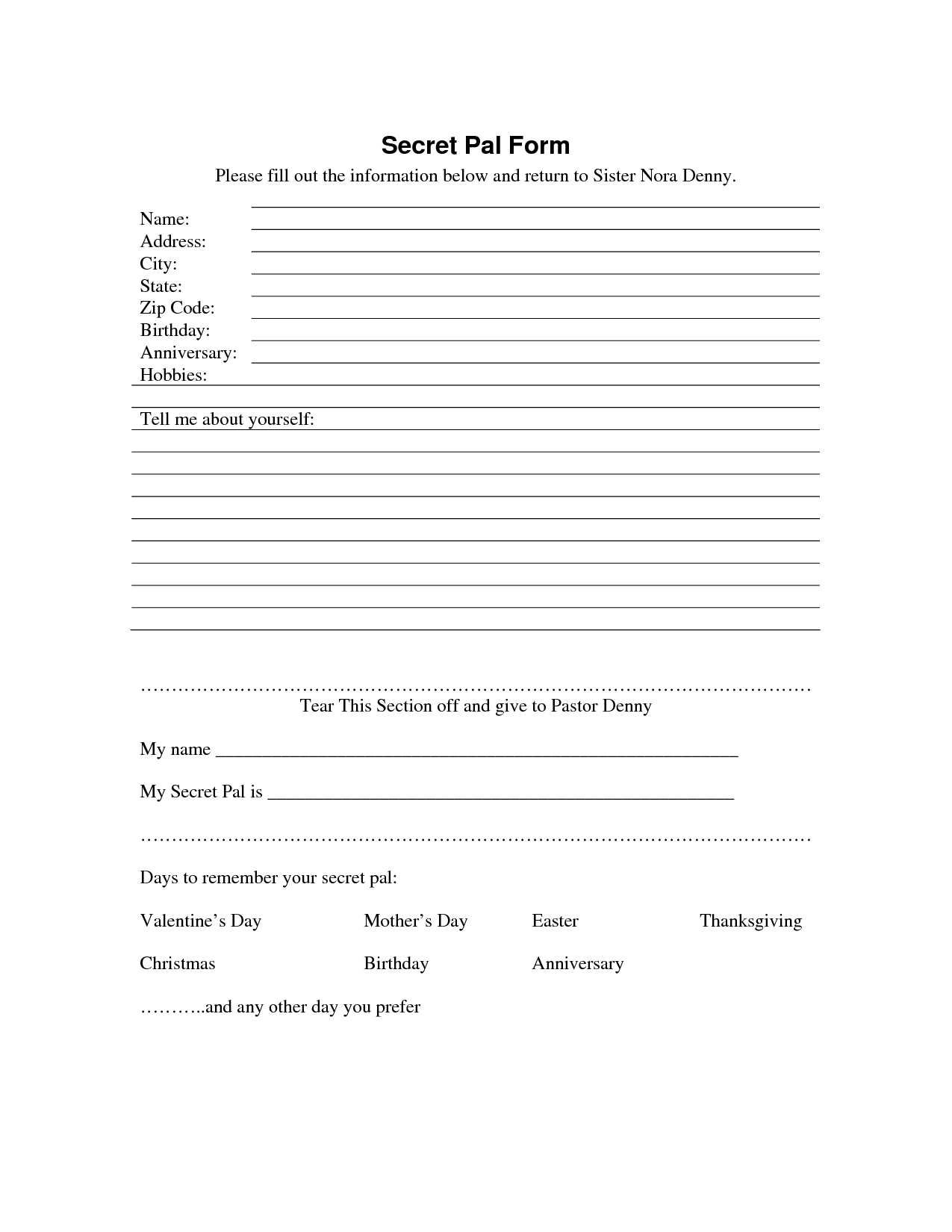 Secret Pal Form Printable