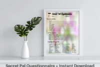 Secret Pal Questionnaire 10 Question Sheets For Secret Santa Teacher Pals Office Co workers Planning Made Easy By Lay Lake Design Etsy
