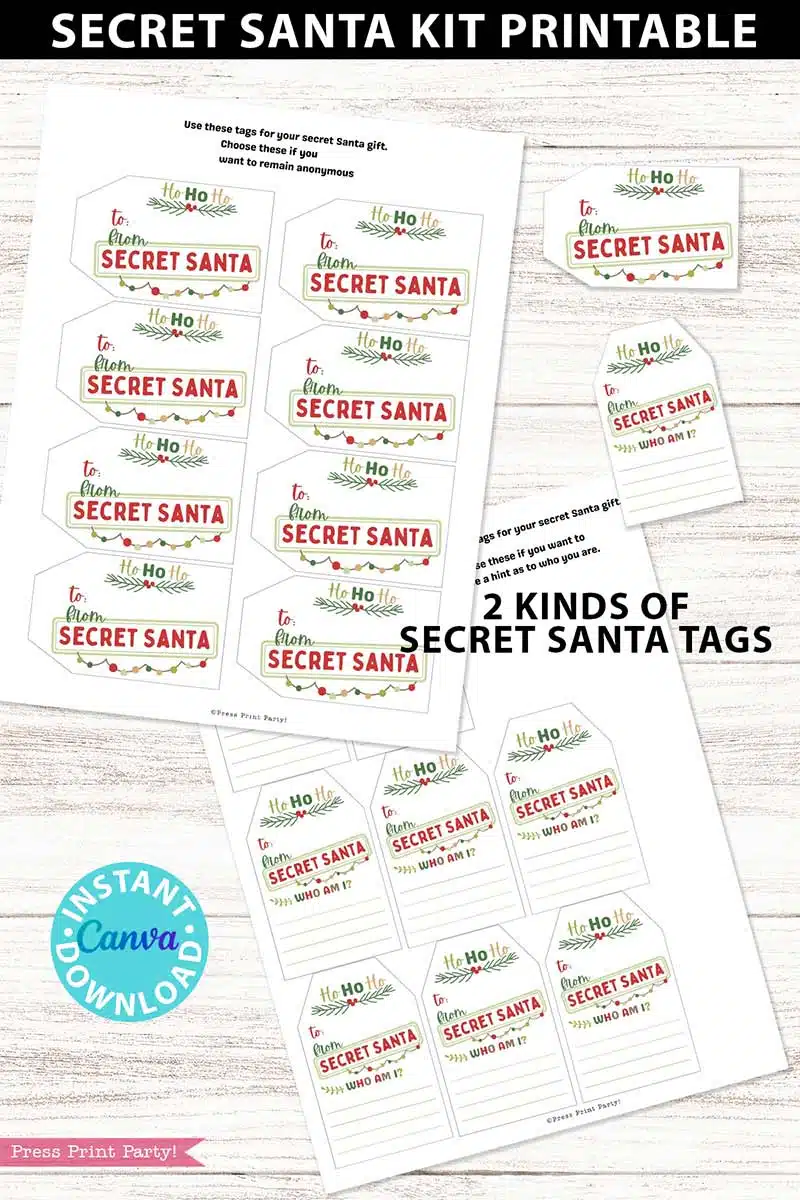 Secret Santa Questionnaire Printable Kit For Adults Youth
