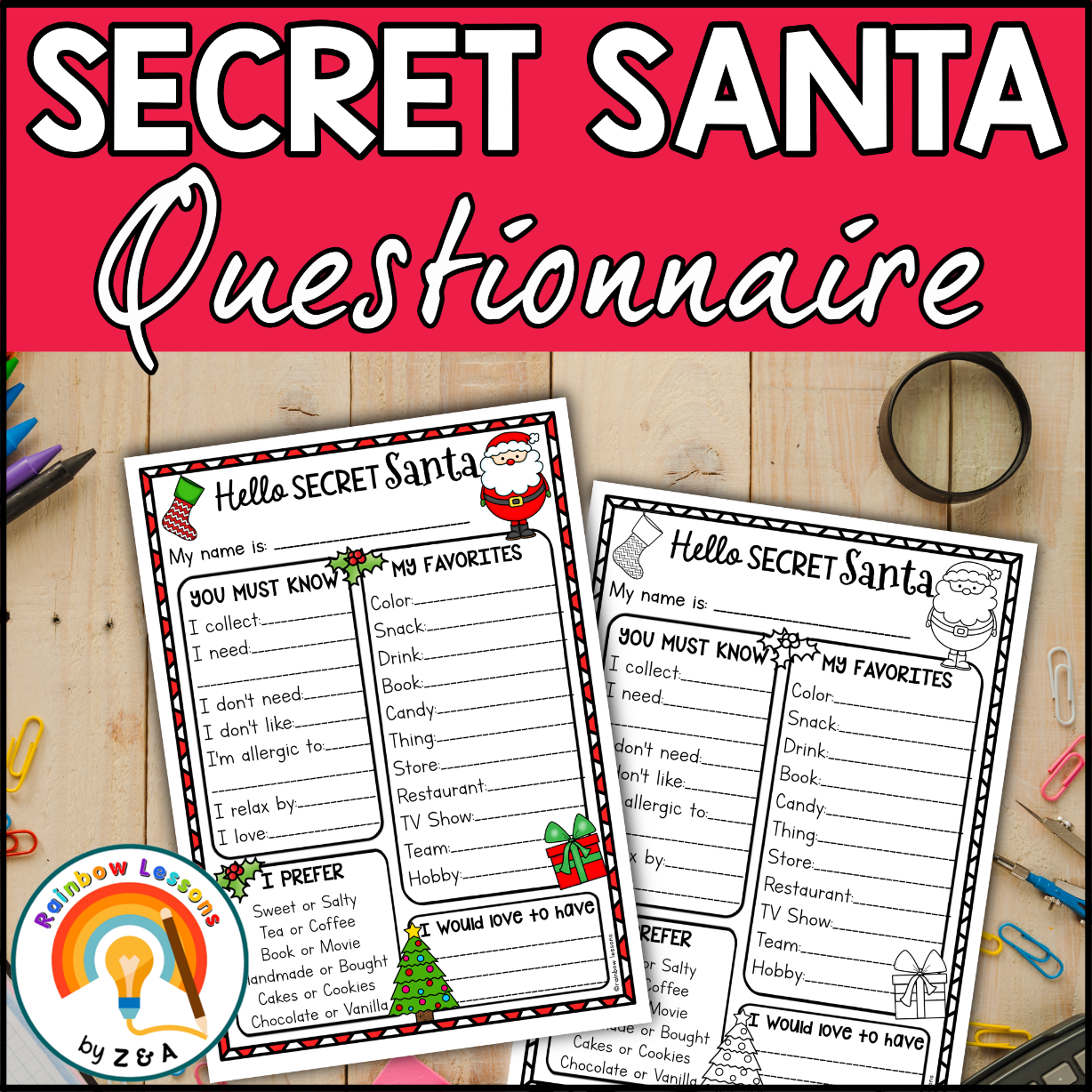 Secret Santa Questionnaire Santa Gift Exchange Christmas Gift Exchange Made By Teachers