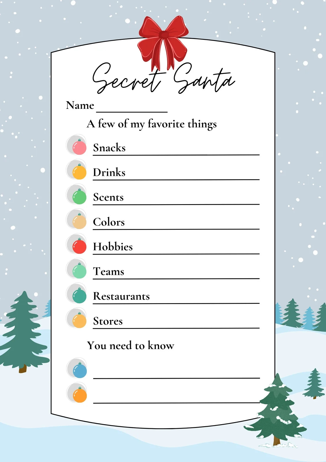 Secret Santa Survey Printable