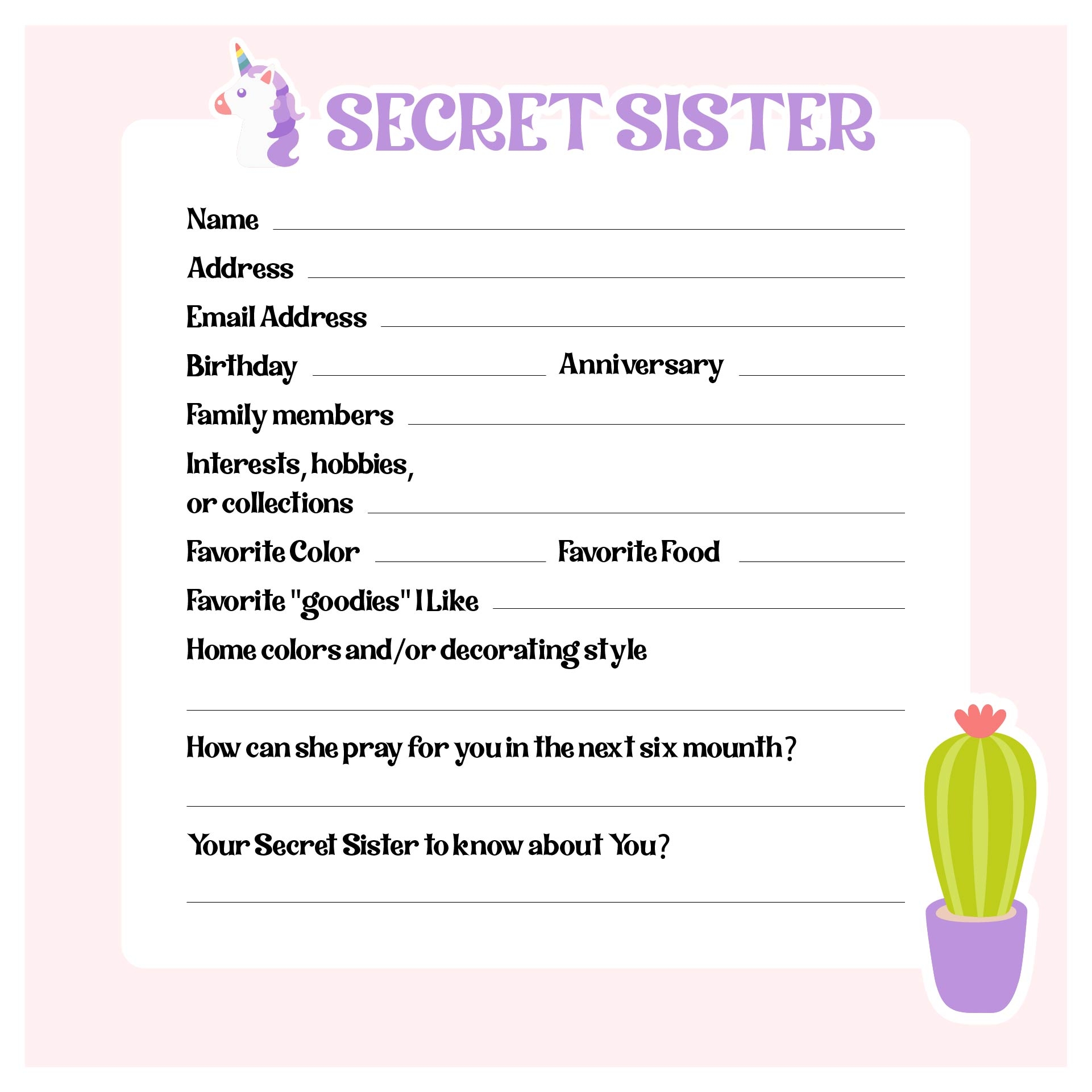 Secret Sister 10 Free PDF Printables Printablee