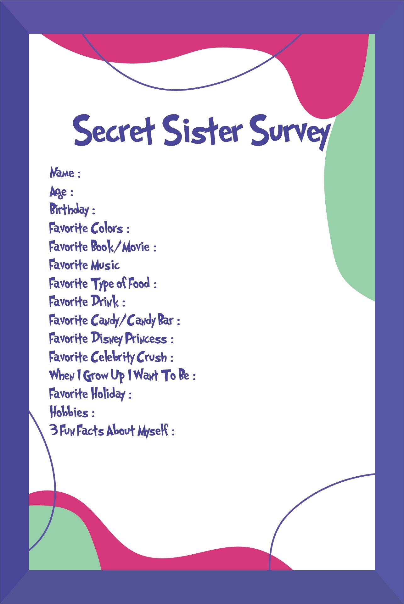 Secret Sister 10 Free PDF Printables Printablee