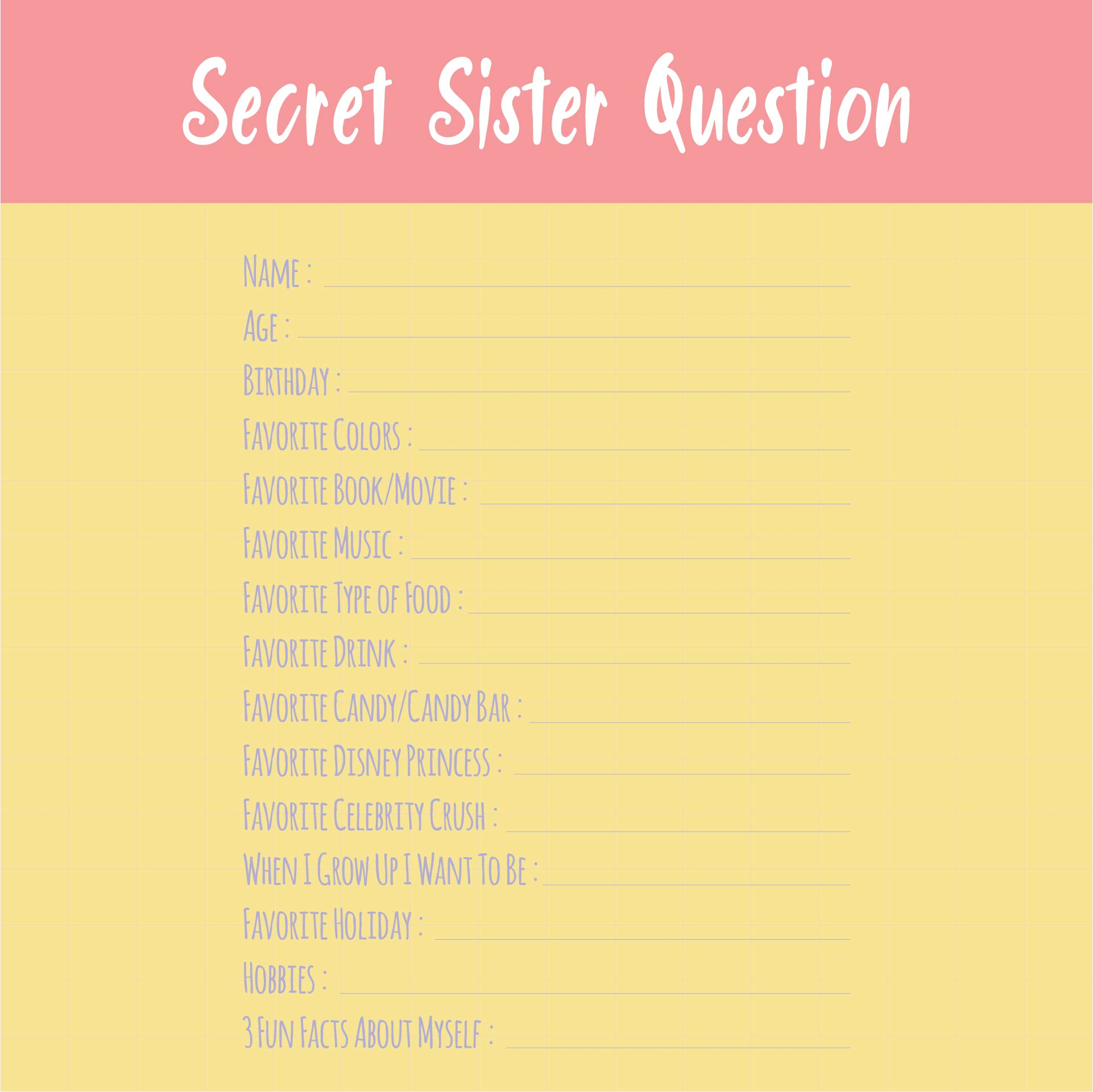 Secret Sister 10 Free PDF Printables Printablee