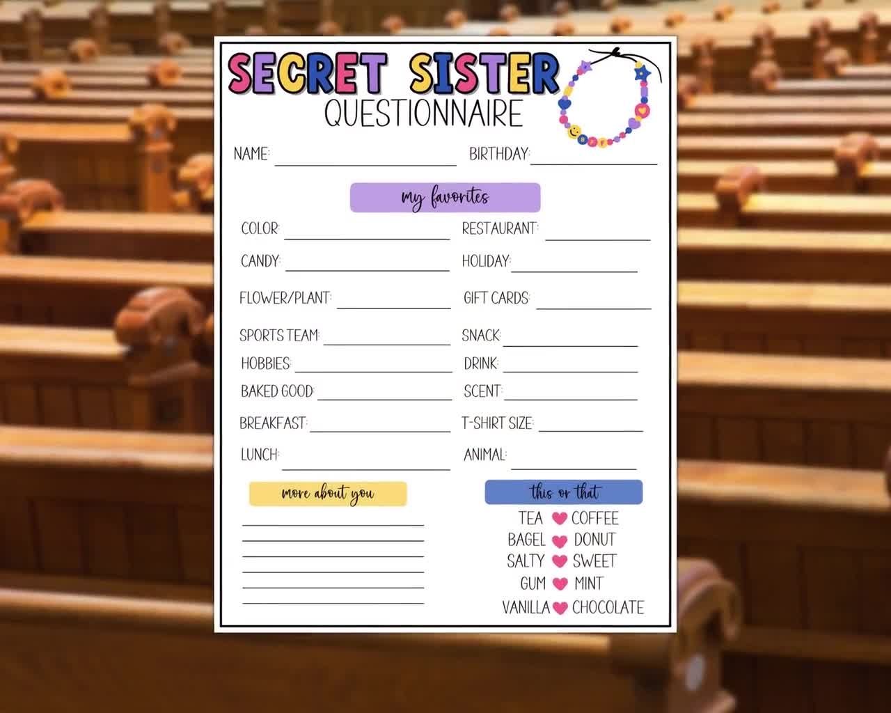 Secret Sister Questionnaire Secret Sister Printable Survey Gift Exchange Printable Etsy