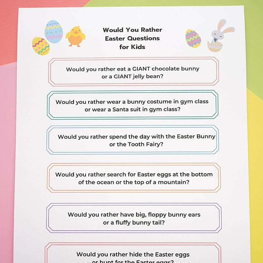 Sheet with printable easter would you rather questions for kids Coffee And Carpool Intentionally Raising Kind Kids