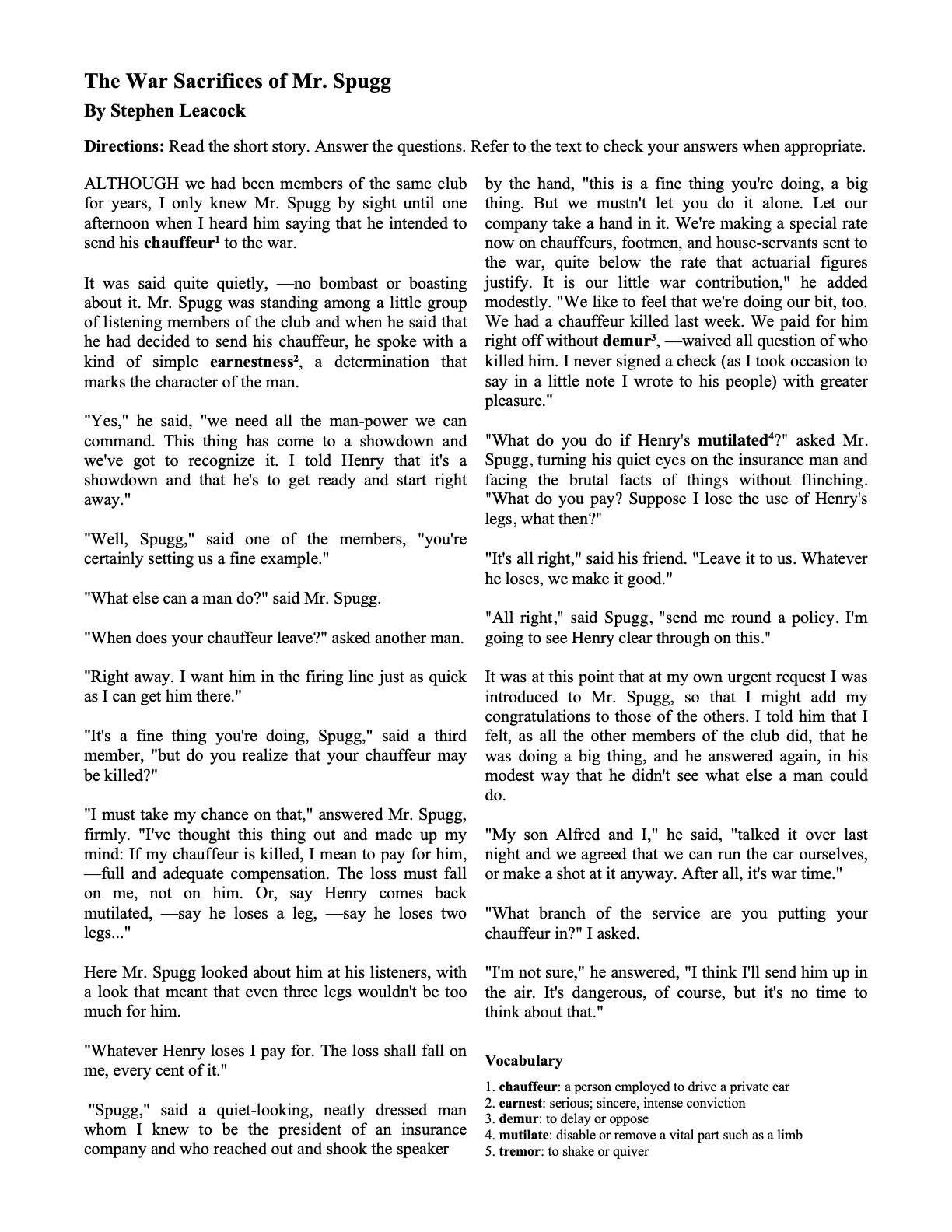 Short Stories With Questions Ereading Worksheets