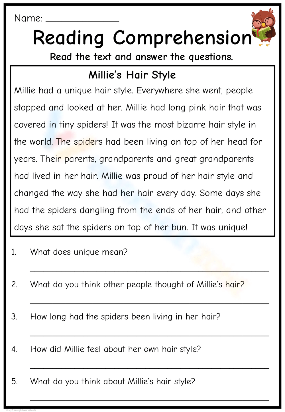 Short Story Worksheets Printable