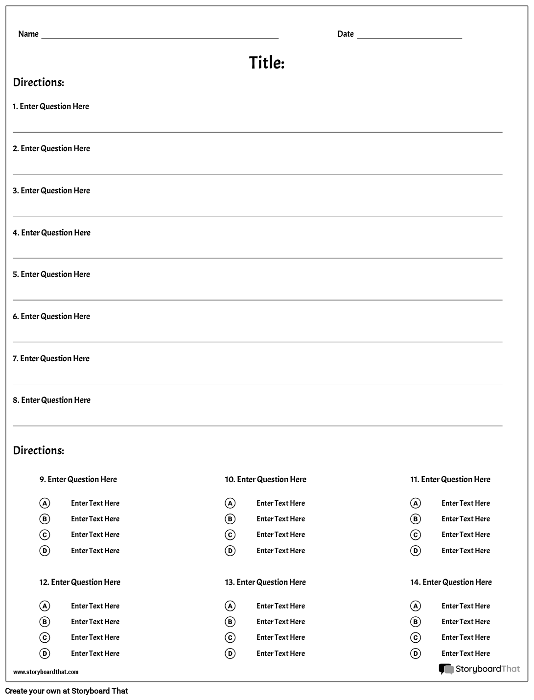 Multiple Choice Questions Printable
