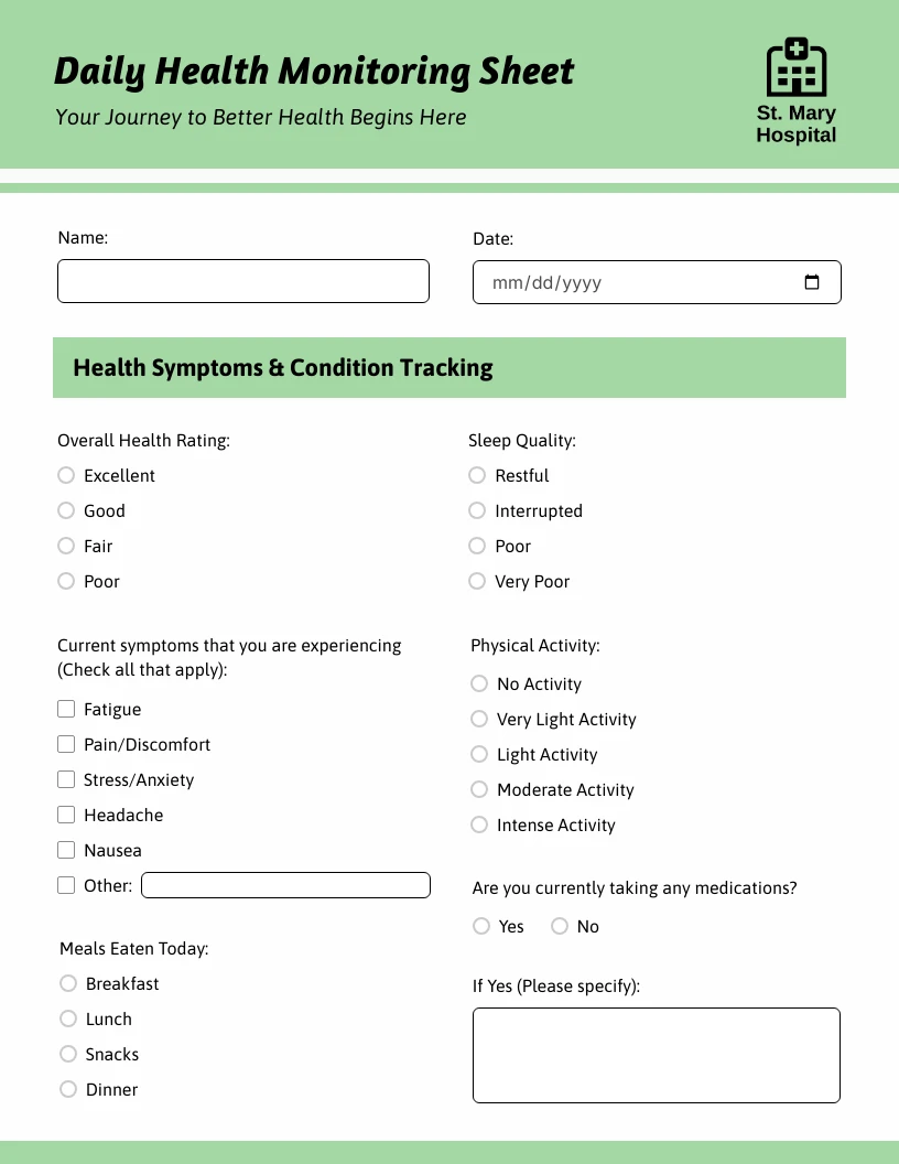 Simple Green Pastel Health Survey Forms Venngage