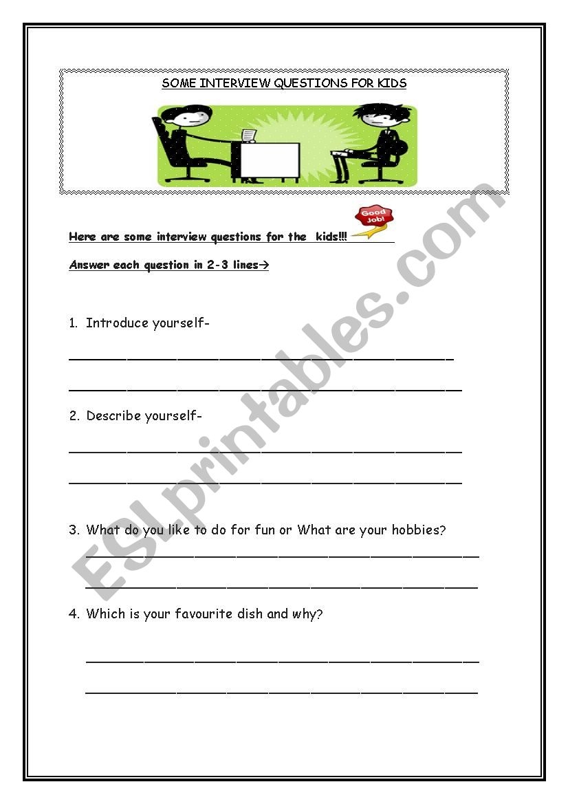SOME INTERVIEW QUESTIONS FOR KIDS ESL Worksheet By Sonalrandhawa