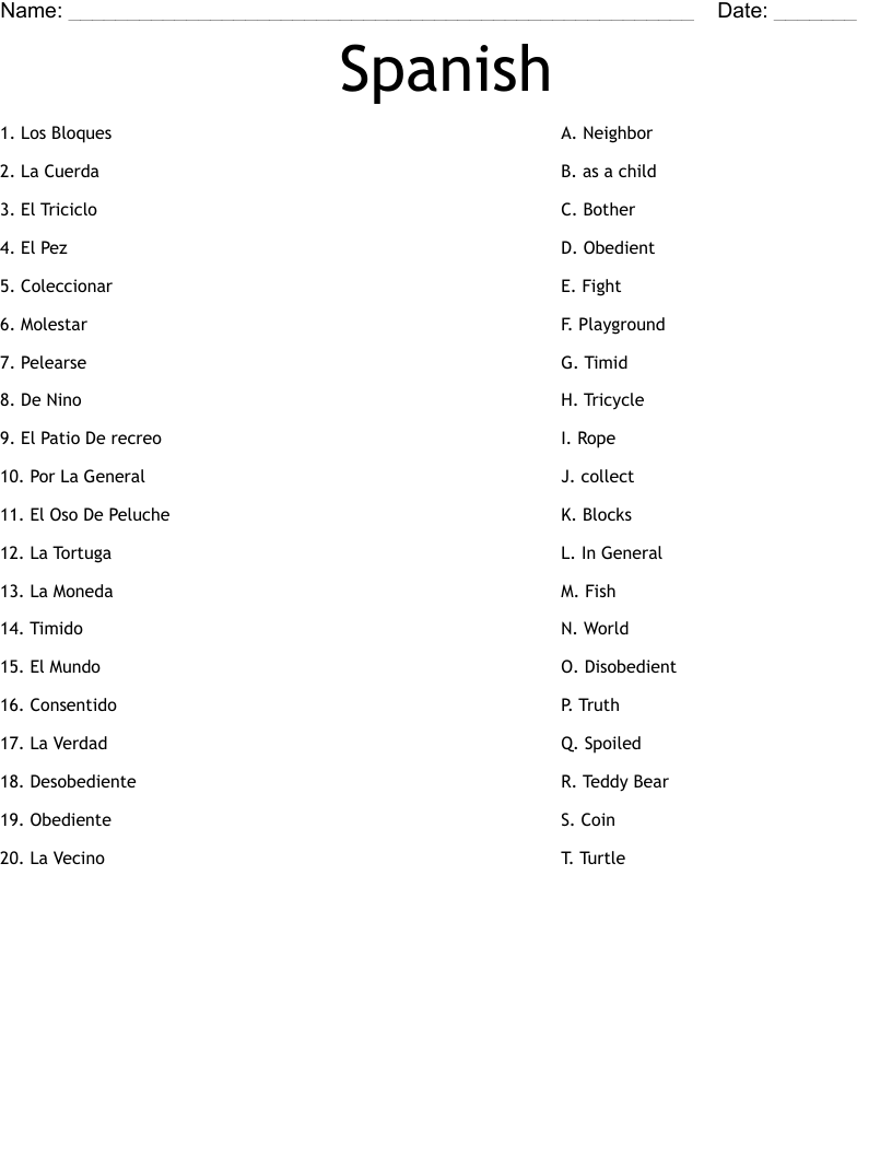 Spanish Worksheet WordMint Worksheets Library