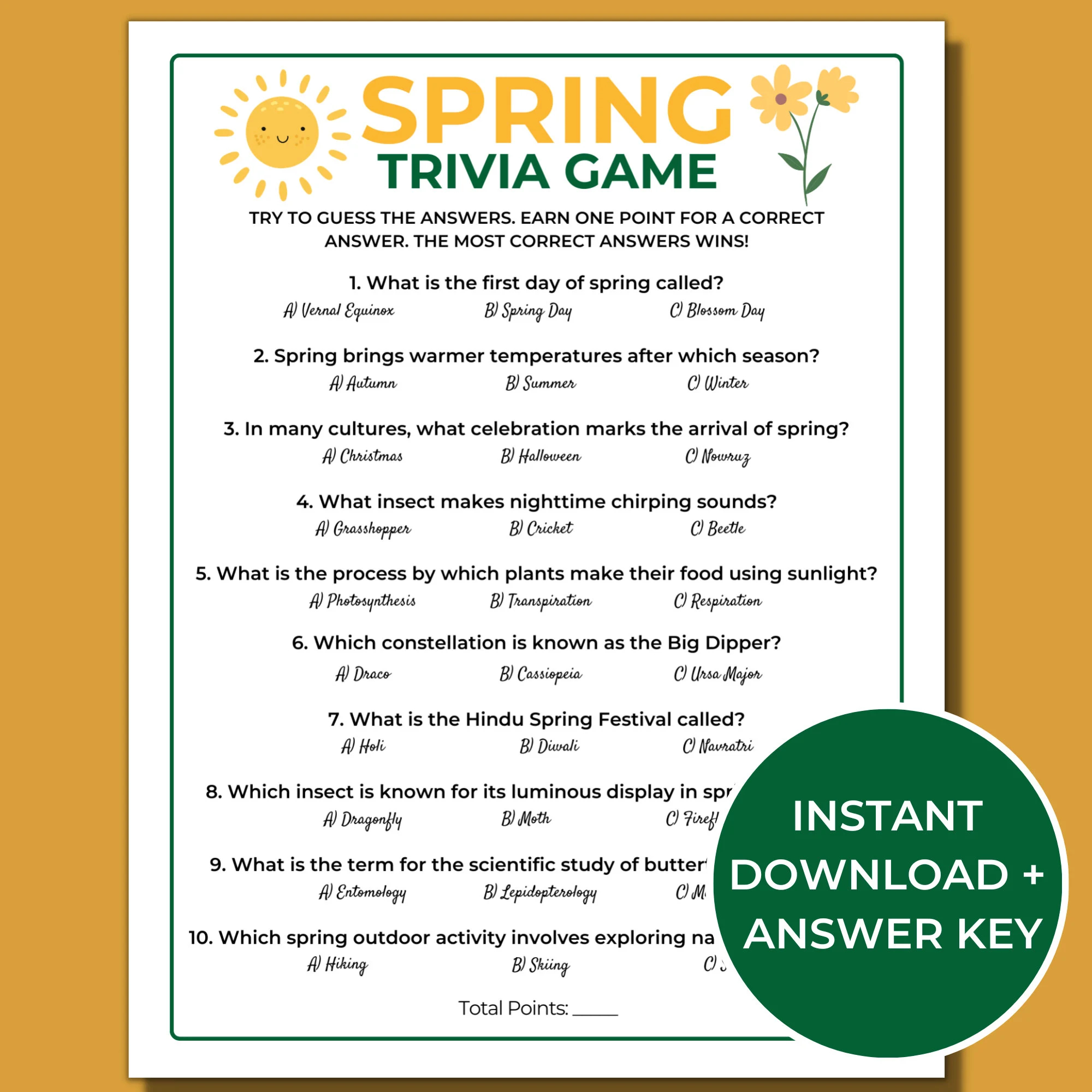 Spring Trivia Game Printable Spring Games Fun Spring Activities For Kids And Adults Spring Questions And Answers Etsy