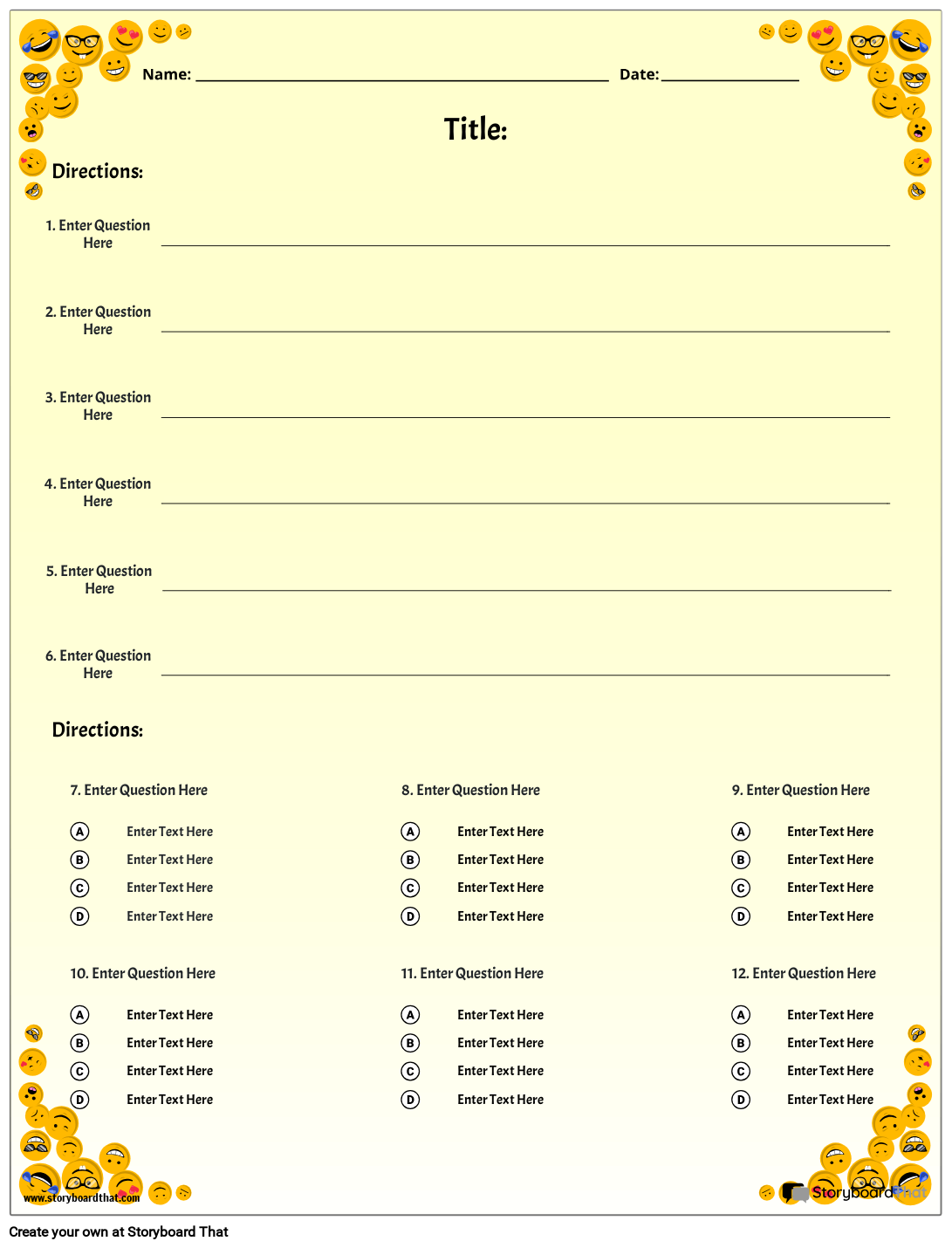 Quiz Answer Sheet for 12 Questions Printable
