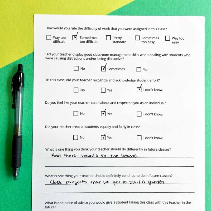 Student Perception Survey Free Printable 
