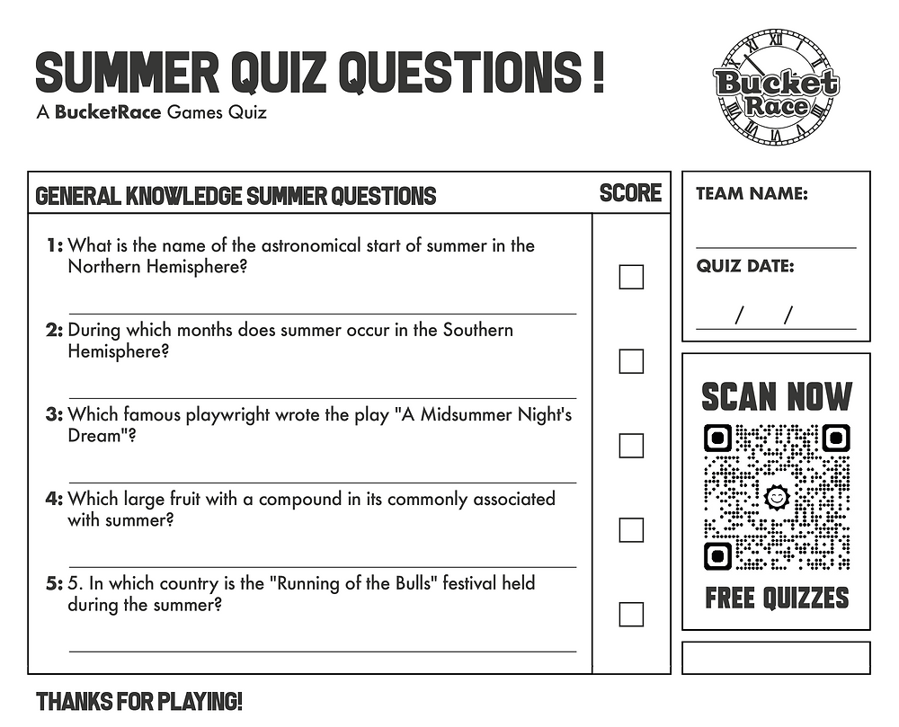 Summer Quiz Questions And Answers Worksheets Library