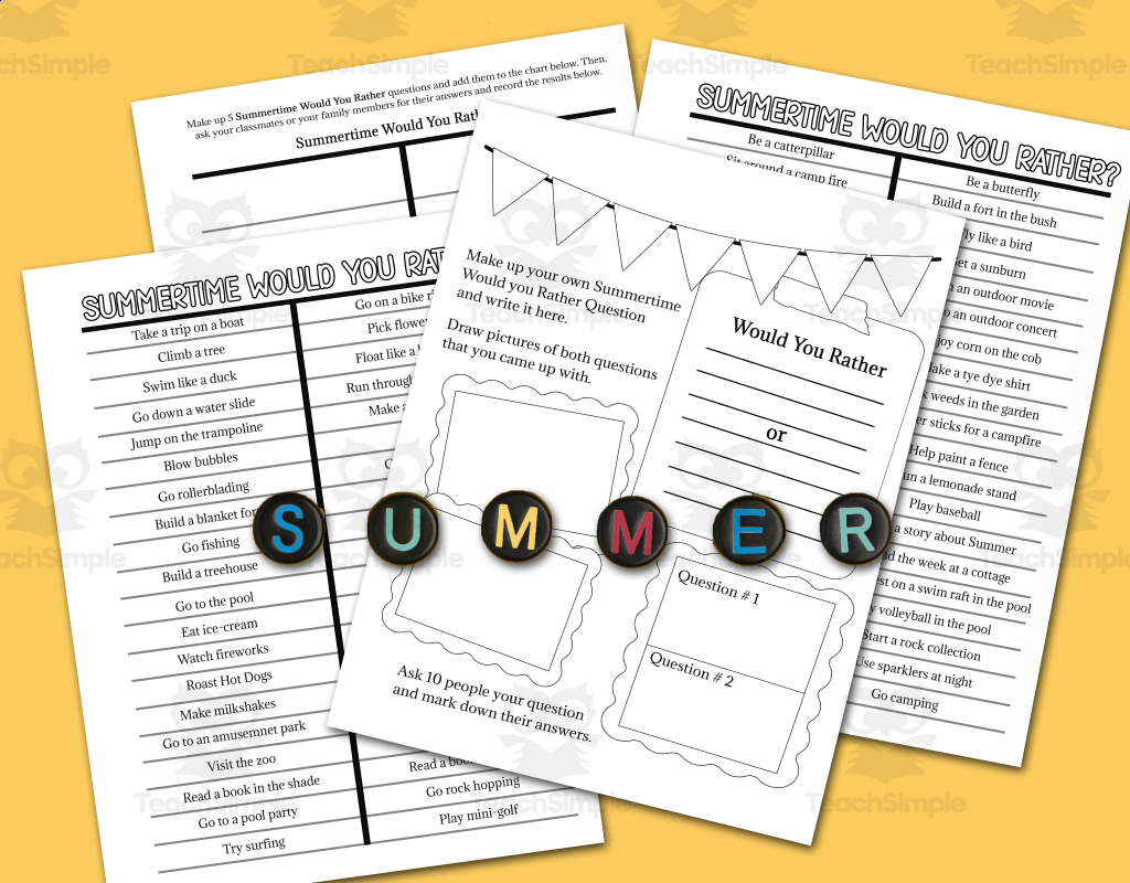 Summer Time Would You Rather Questions Printable