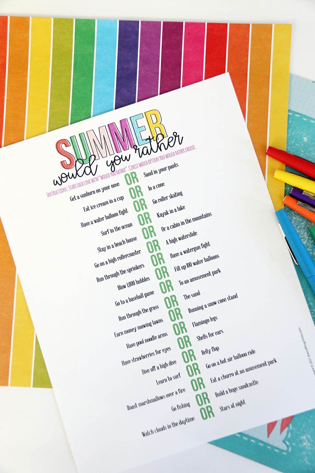 Summer Would You Rather Printable Game The Crafting Chicks