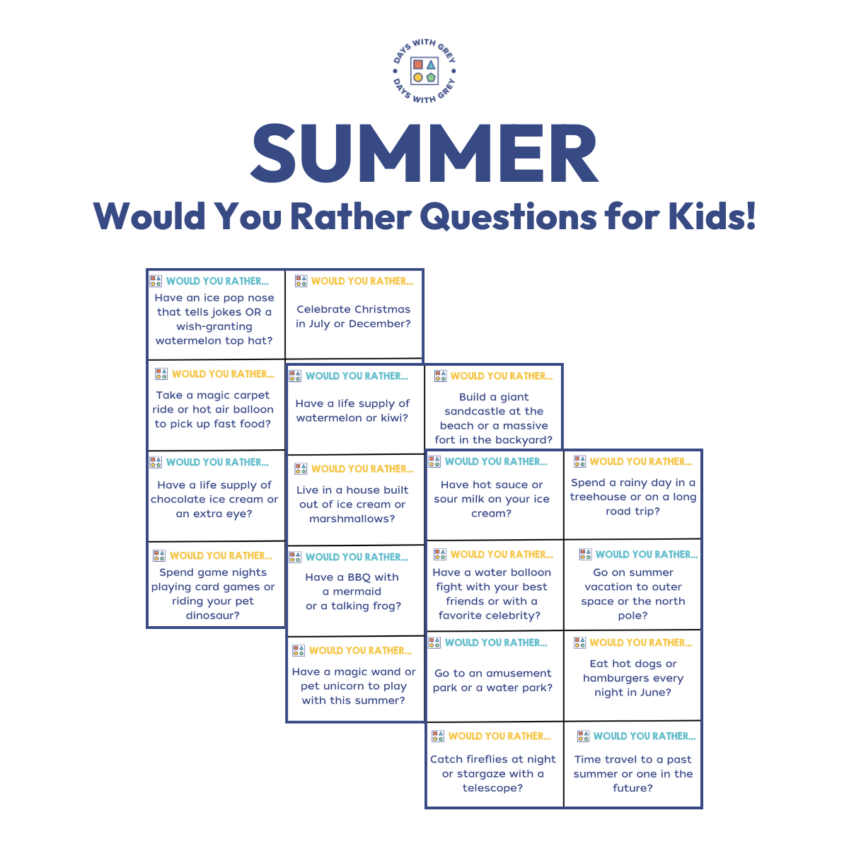 Would You Rather Summer Questions Printable