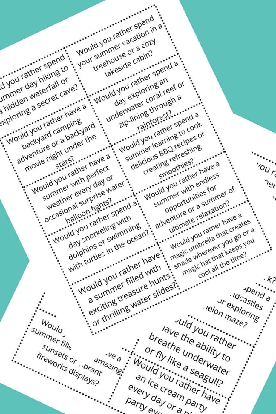 Summer Would You Rather Questions For Kids FREE Printable