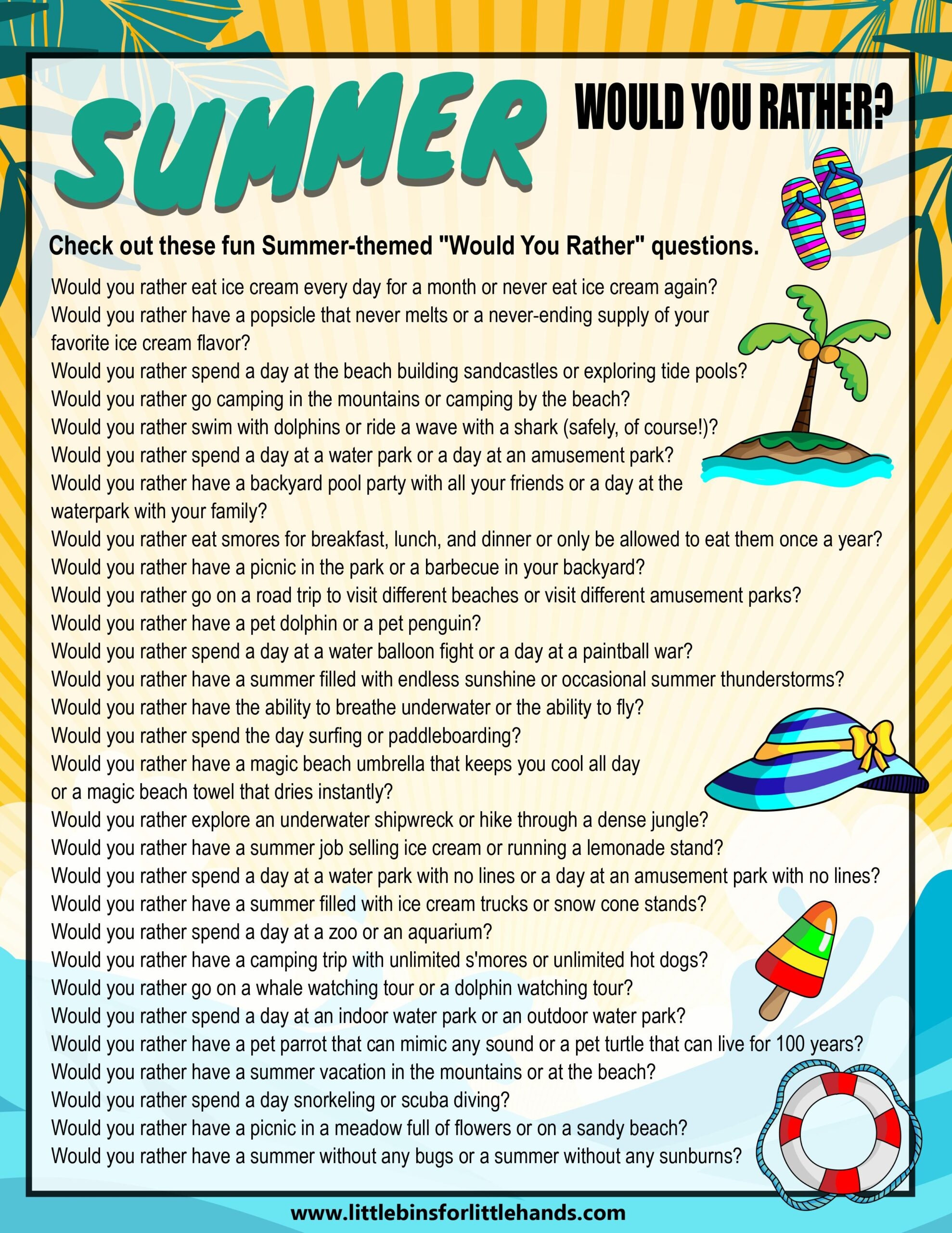 Summer Would You Rather Questions Little Bins For Little Hands