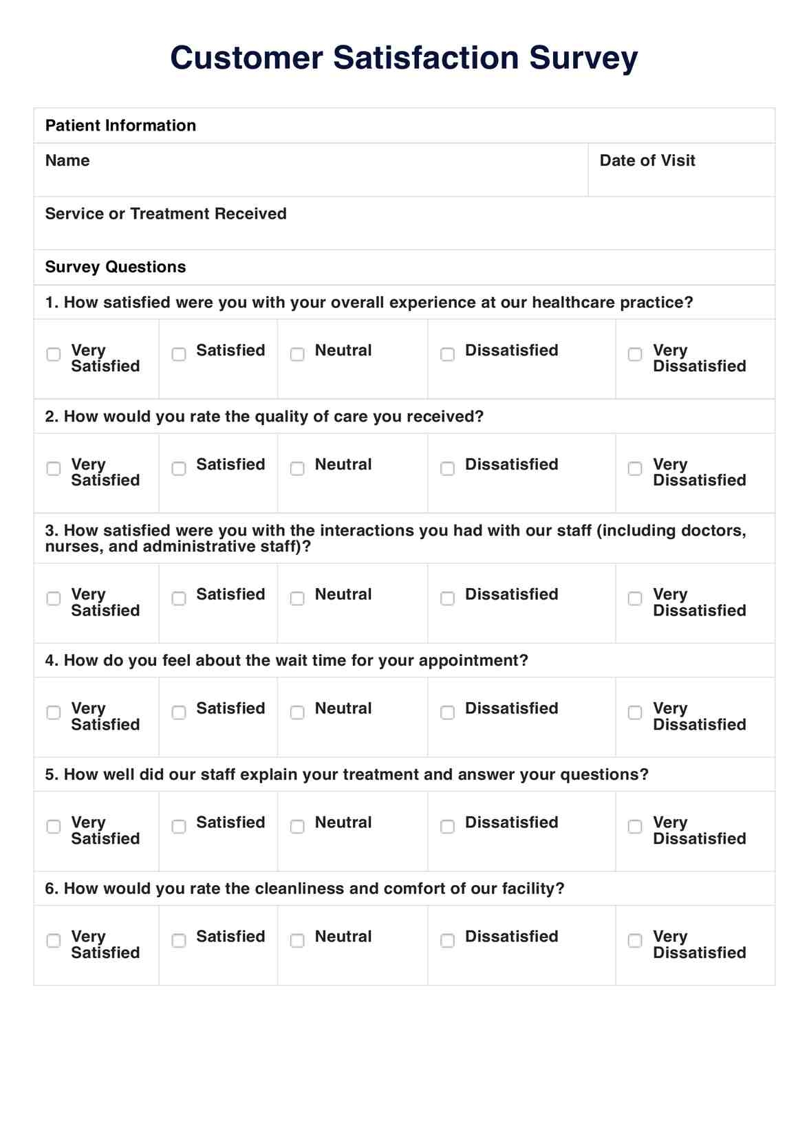 Free Printable Customer Survey Forms