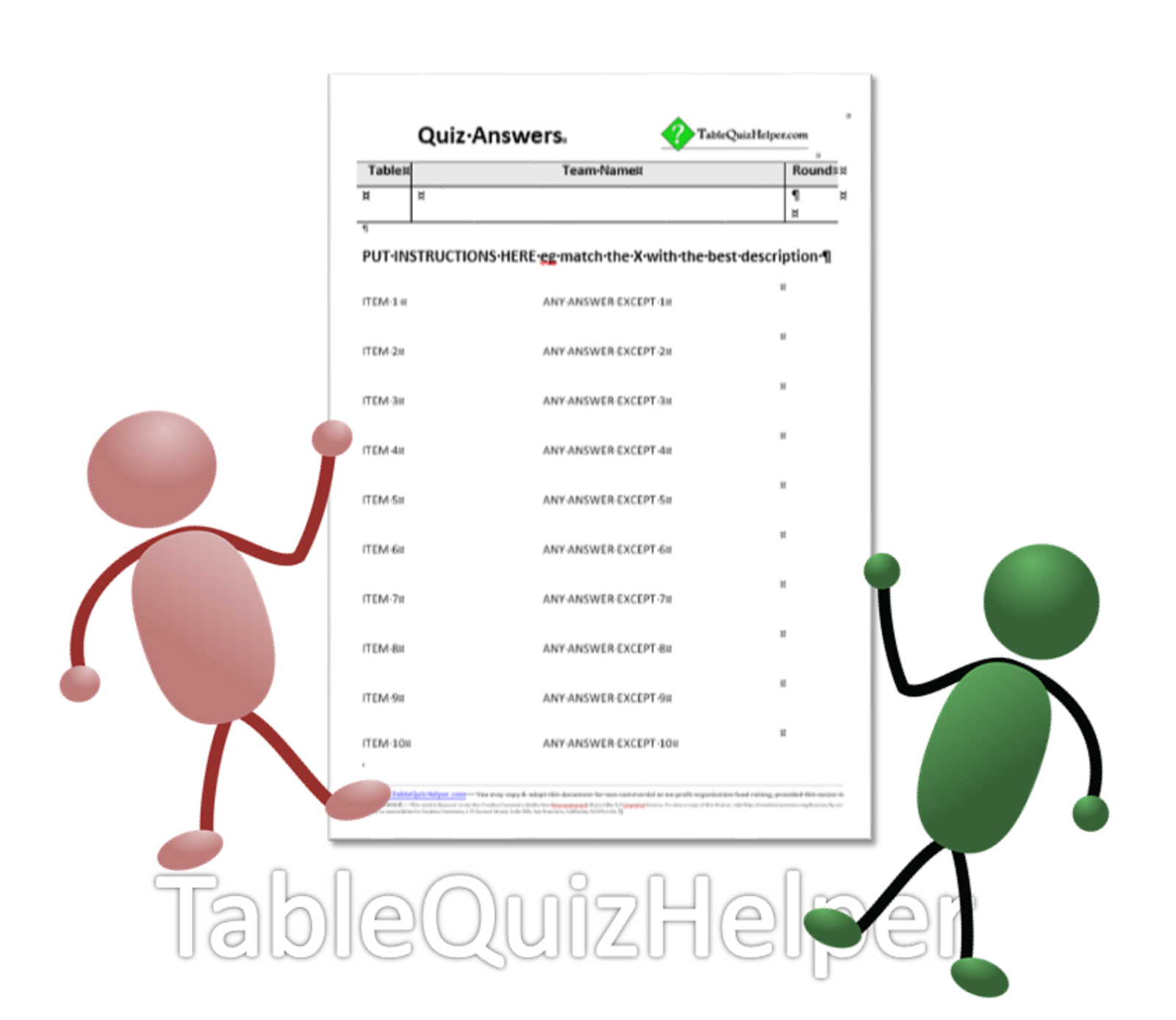 Table Quiz Helper Blank Table quiz Answer Sheets For Match the pairs Question Rounds
