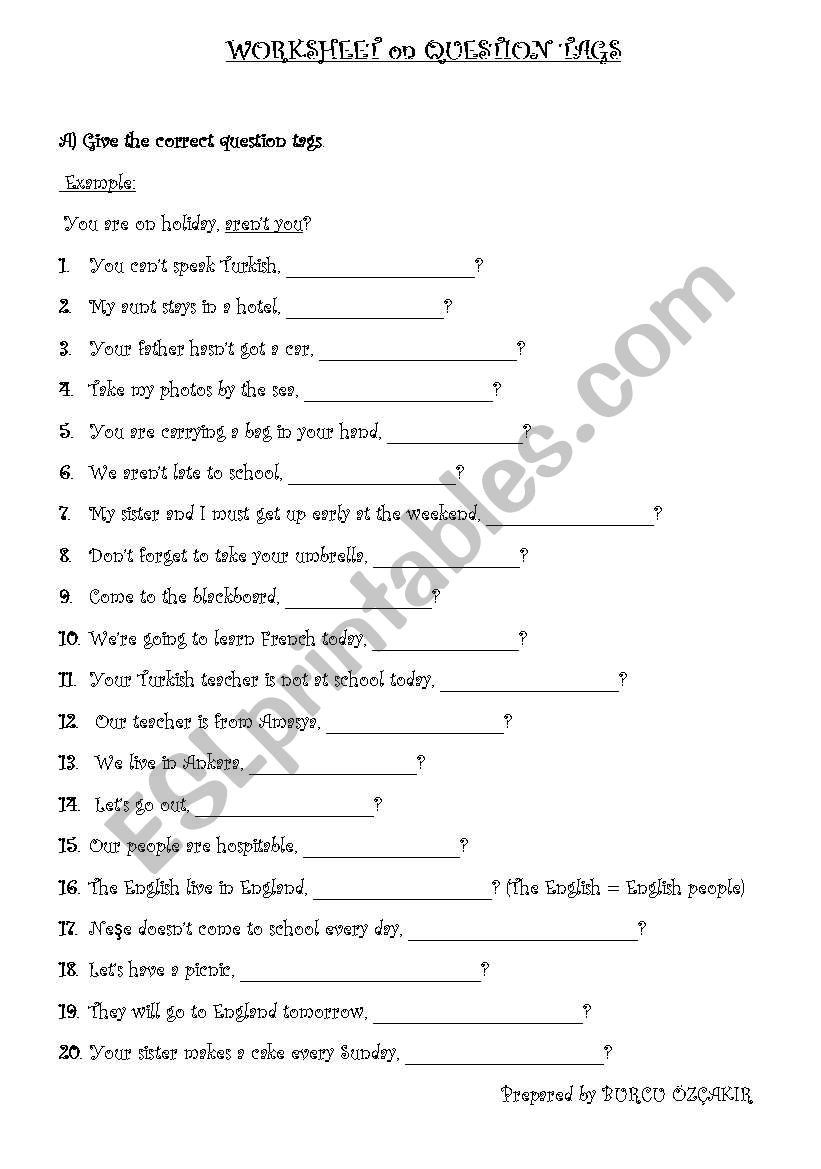 Printable Tag Questions Worksheet