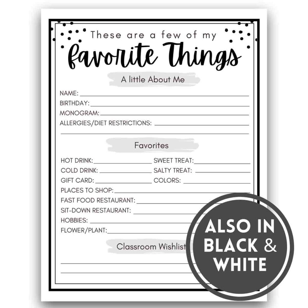 Teacher Questionnaire For Gifts TPT Worksheets Library