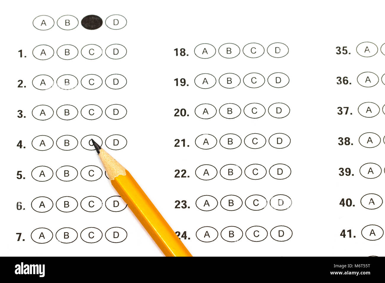 Test Score Sheet With Answers And Pencil Stock Photo Alamy