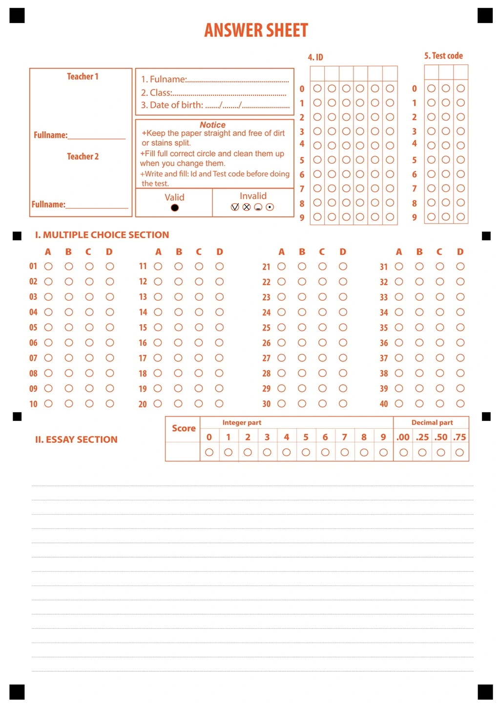 testsheetreader test answer sheet semplates