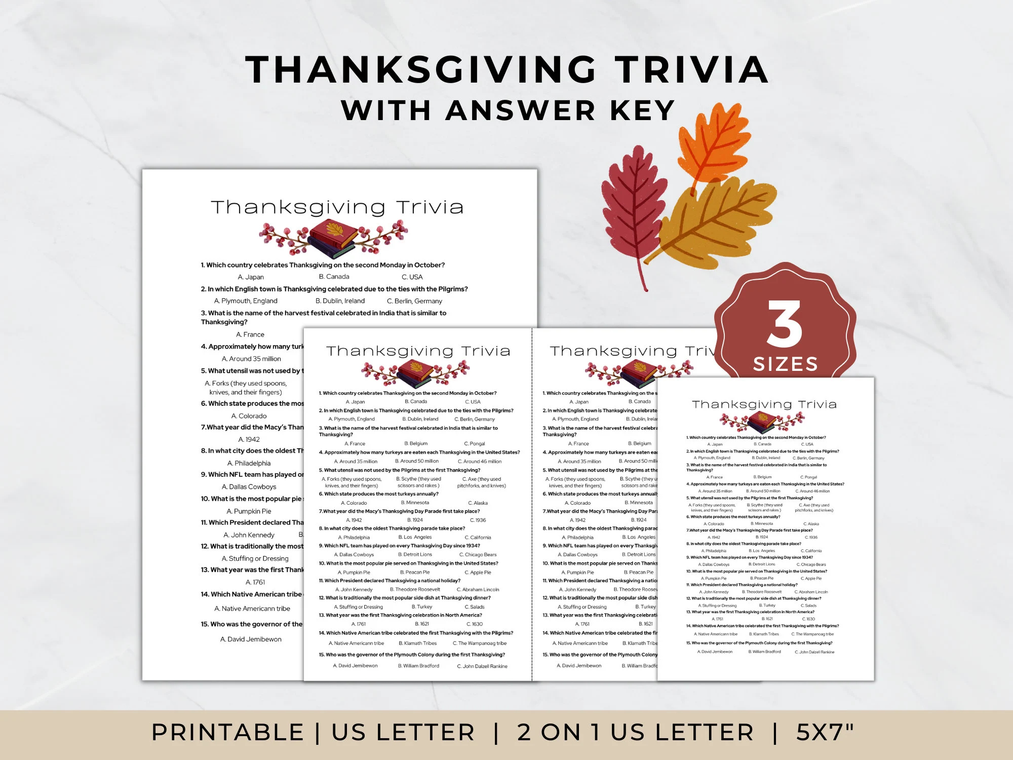 Thanksgiving Trivia And Answers Thanksgiving Trivia Questions Thanksgiving Trivia Printable With Answers Thanksgiving Day Trivia THA01 Etsy