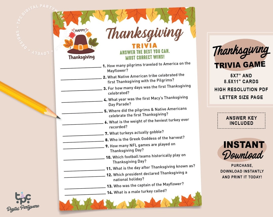 Thanksgiving Trivia Game Thanksgiving Printable Games Fun Thanksgiving Trivia Game Friendsgiving Games For Kids Etsy Worksheets Library