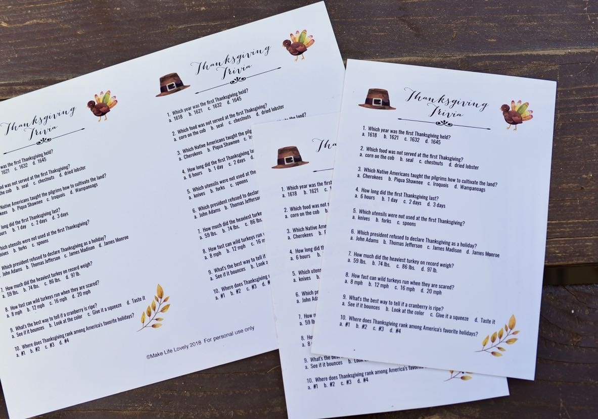 Free Printable Thanksgiving Trivia with Answers