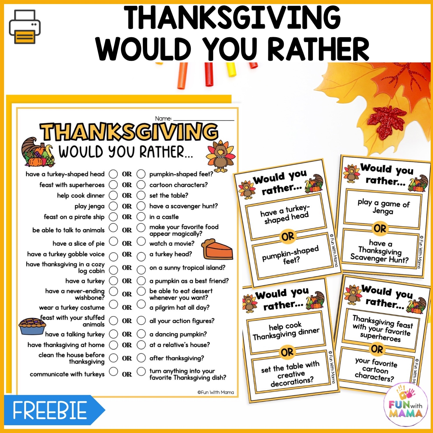 Printable Would You Rather Questions for Kids