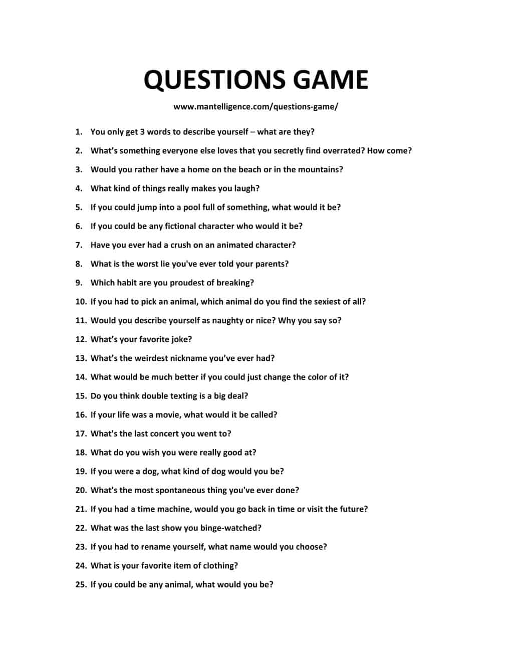 The 21 Questions Game 83 Fun And Unexpected Topics Mantelligence