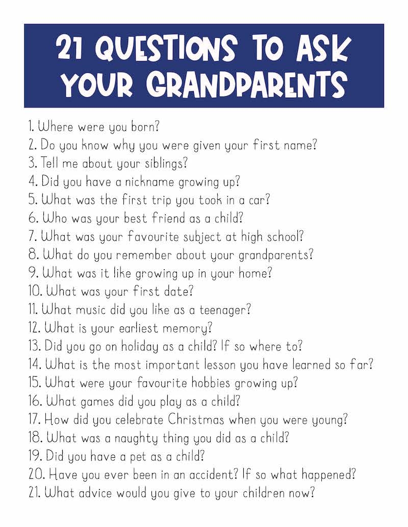 the gift of time 21 questions to ask grandparents free printable with printables