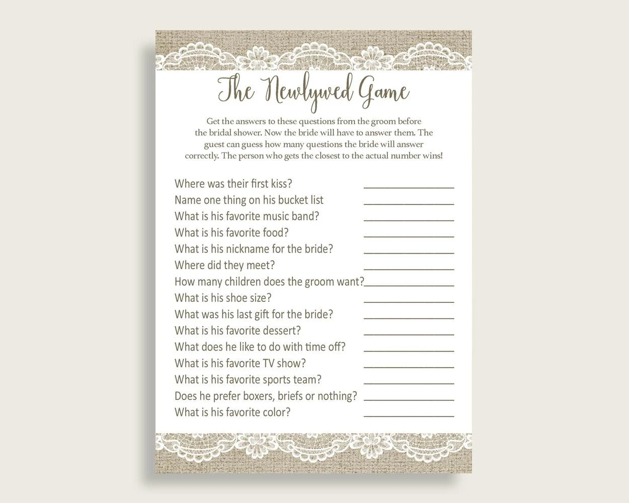 The Newlywed Game Bridal Shower The Newlywed Game Burlap And Lace Bridal Shower The Newlywed Game Bridal Shower Burlap And Lace The NR0BX Etsy