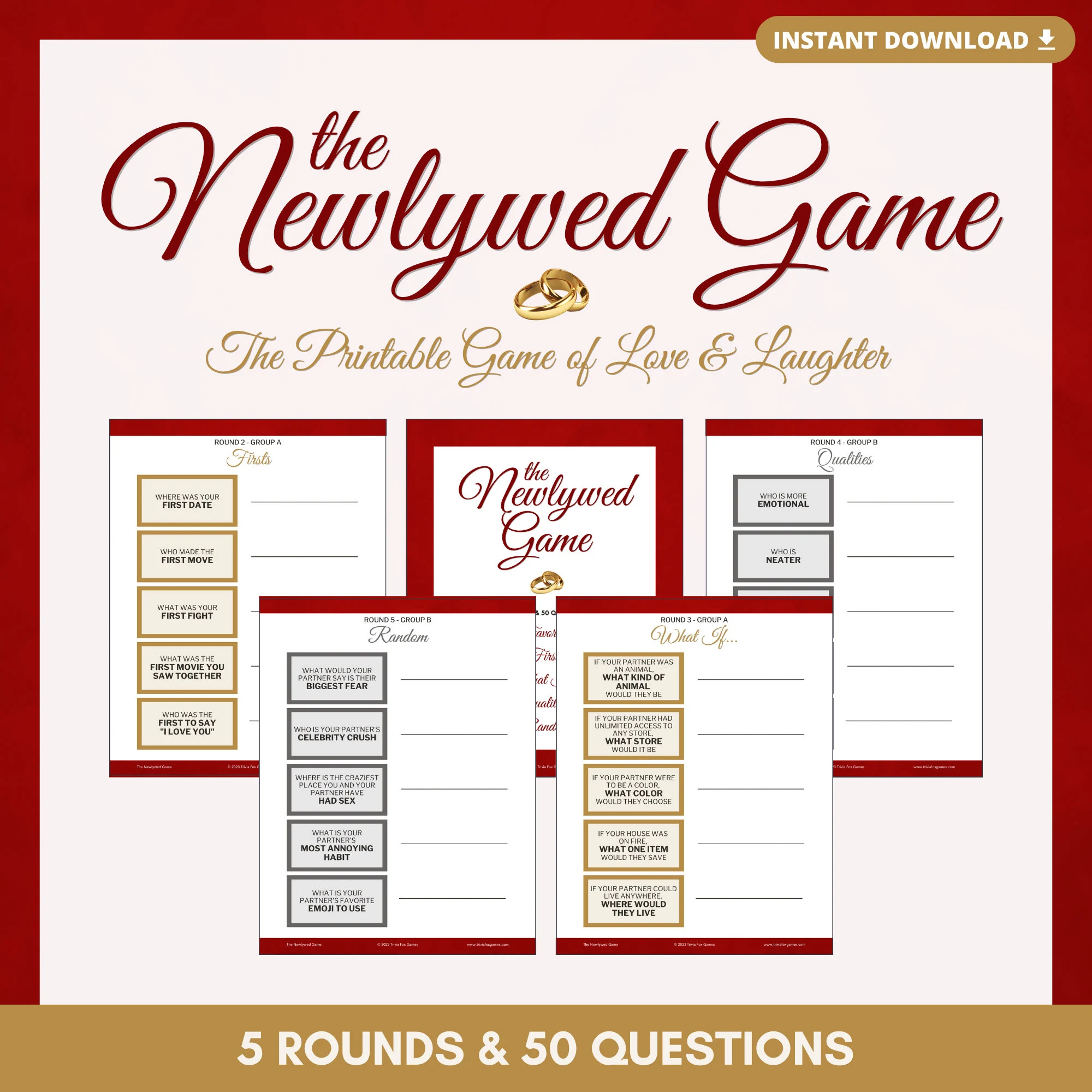 The NEWLYWED PRINTABLE GAME 50 Questions To Test Your Knowledge On Your Significant Other Instant Download Pdf Files Etsy