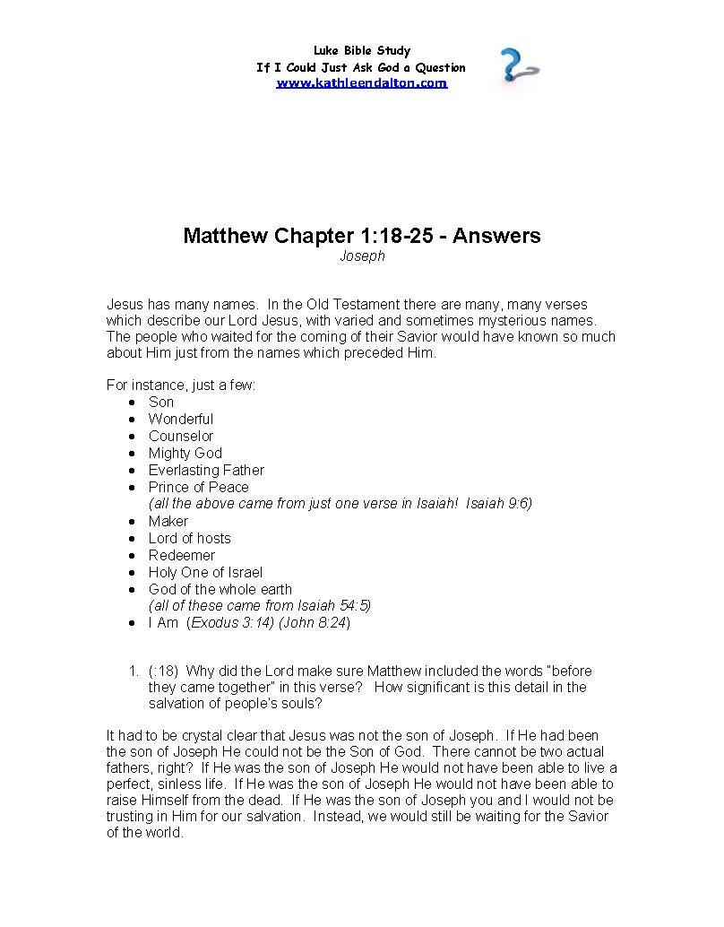 The Next In Our Christmas Series Matthew 1 18 25 Answers To Our Discussion Questions Bible Studies By Kathleen Dalton