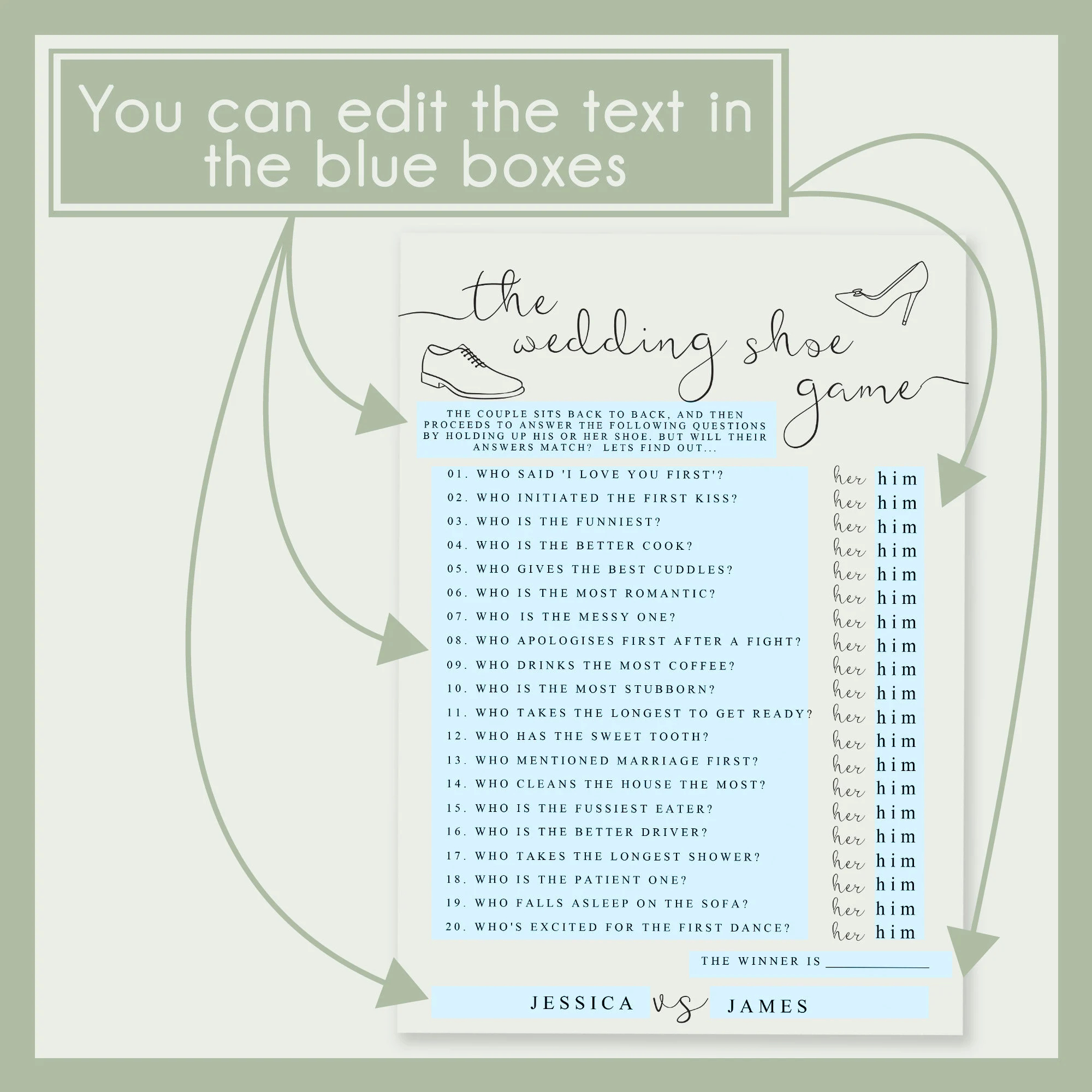 Wedding Shoe Game Questions Word Printable