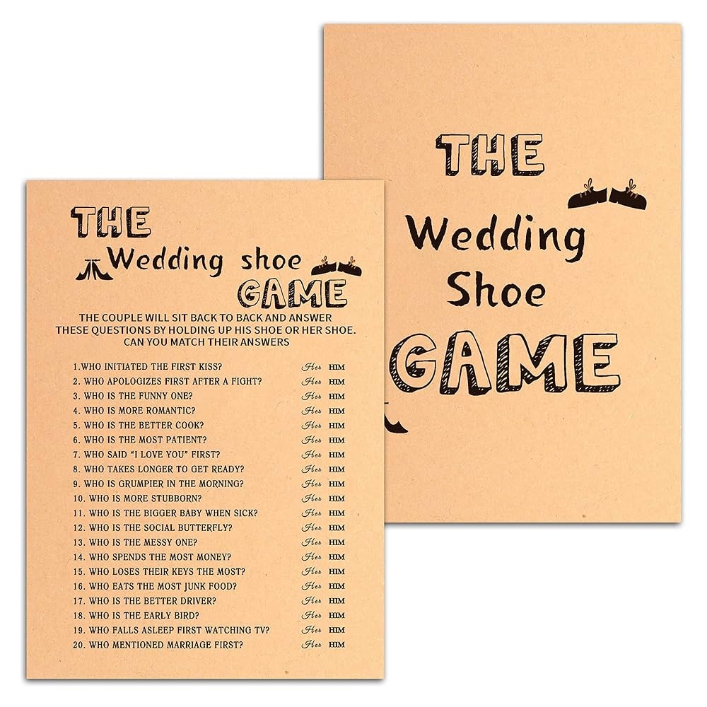 The Wedding Shoe Game Funny Q A Games Kraft Parper Cards 5 x 7 Funny Games Ideas For Bridal Wedding Shower Or Bachelorette 30 Count Game Cards HLyxk10 Amazon ae Toys