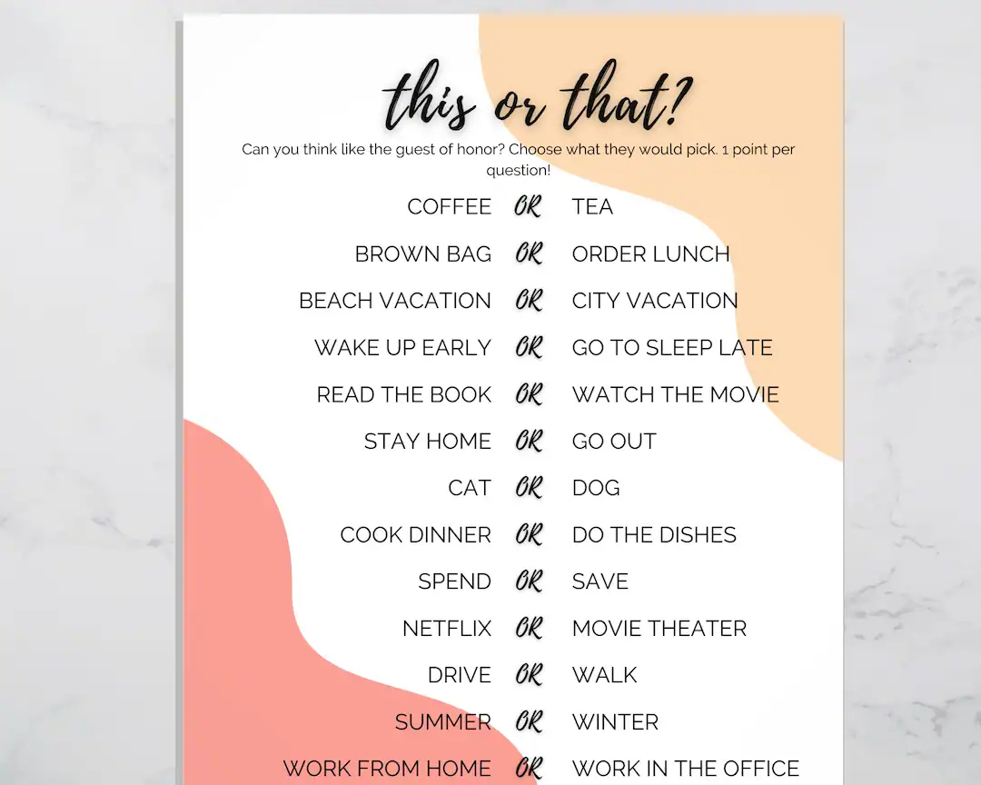 This Or That Printable Birthday Game Would She Rather Game Virtual Birthday Party Activity Fun Party Game Card Instant Download Etsy